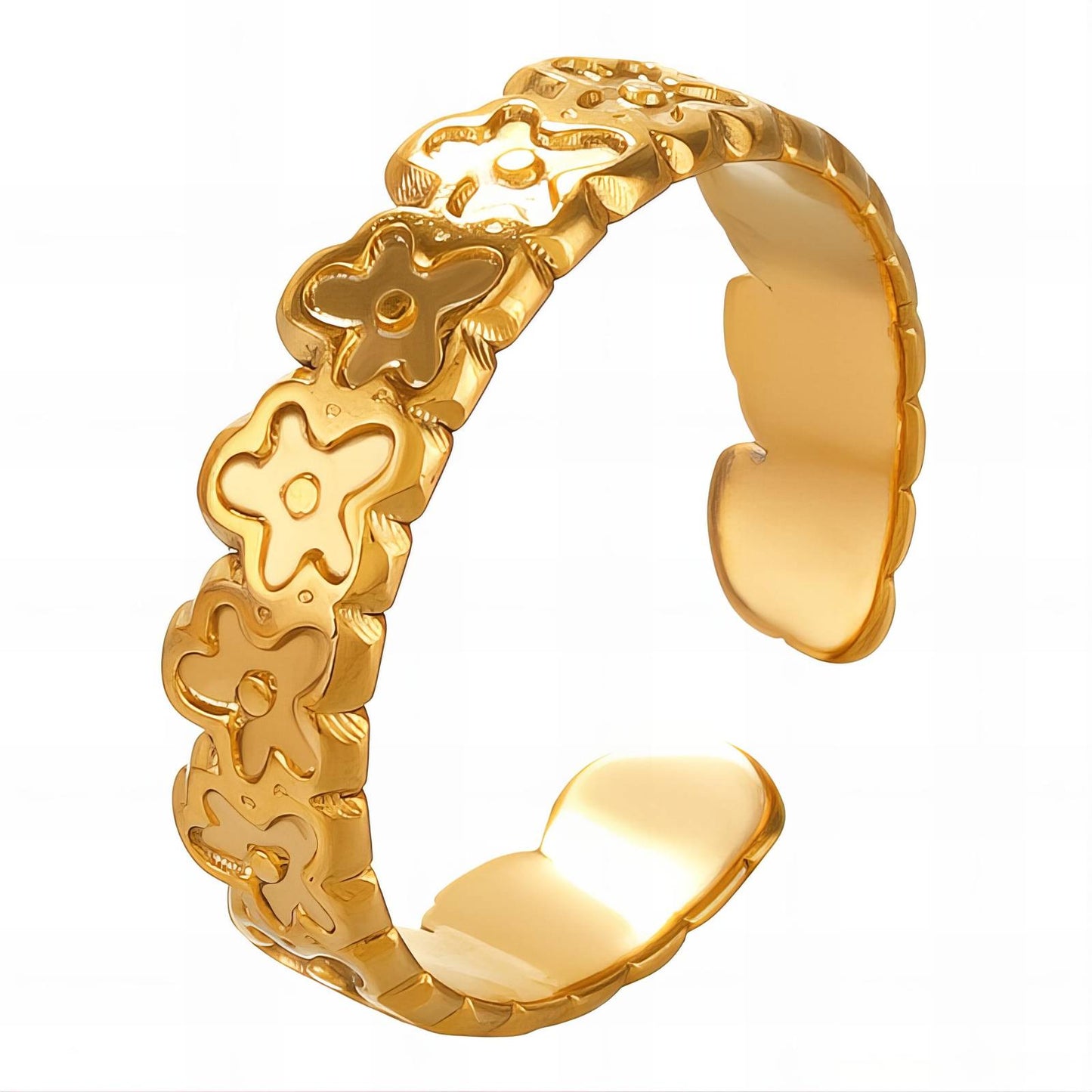 "Flowers" Ring, 18K Gold Plated Steel