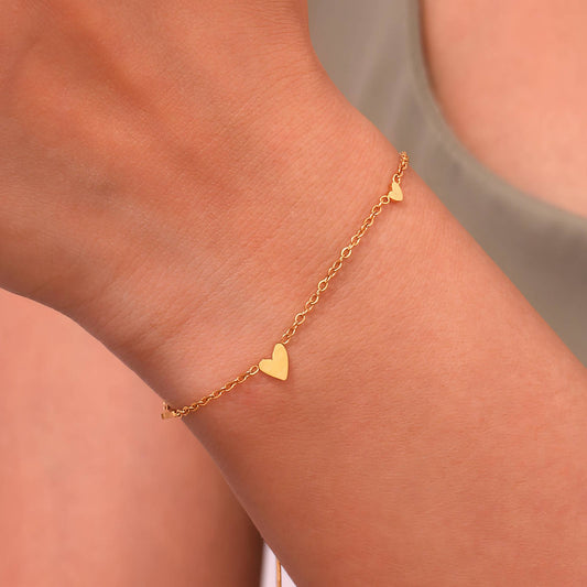 "Hearts" Bracelet, 18K Gold Plated Steel