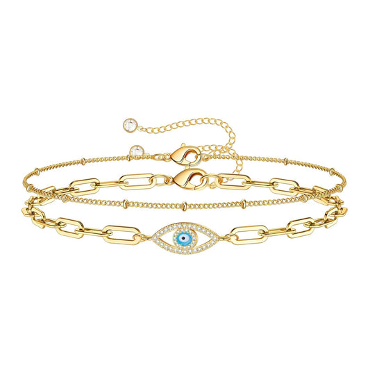 "Evil Eye" Bracelet, 18K Gold Plated Steel