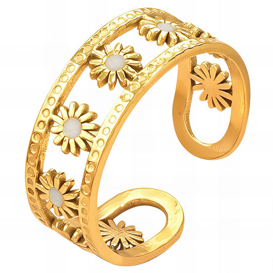 "Flower Meadow" Ring, 18K Gold Plated Steel