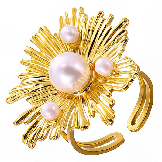 "Flower" Ring, 18K Gold Plated Steel