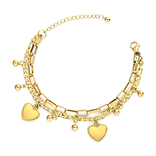 "Hearts" Bracelet, 18K Gold Plated Steel