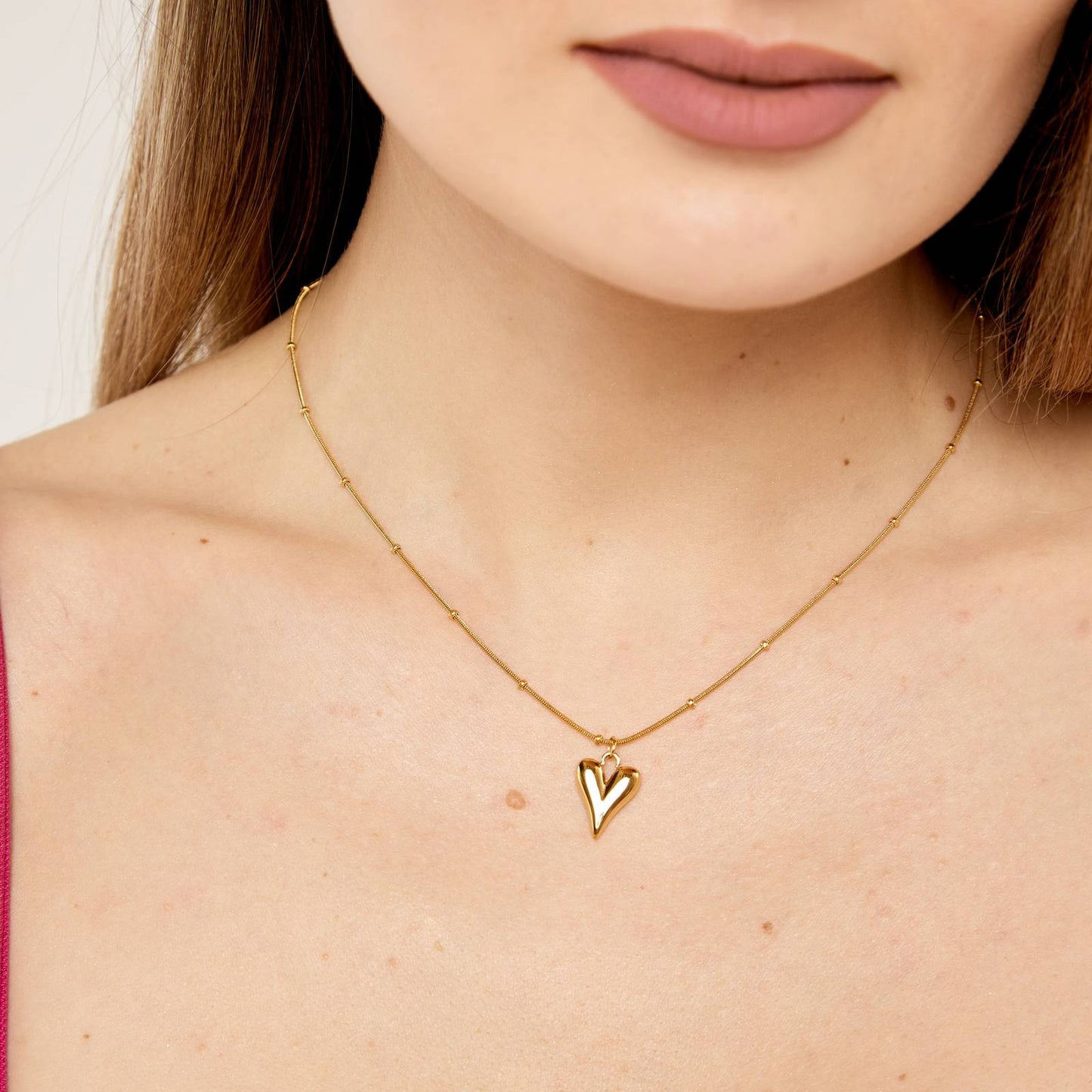 "Hearts" Necklace, 18K Gold Plated Steel