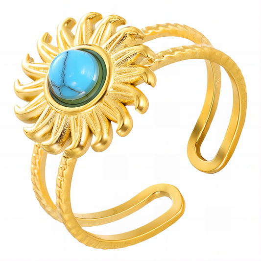 "Sun" Ring, 18K Gold Plated Steel